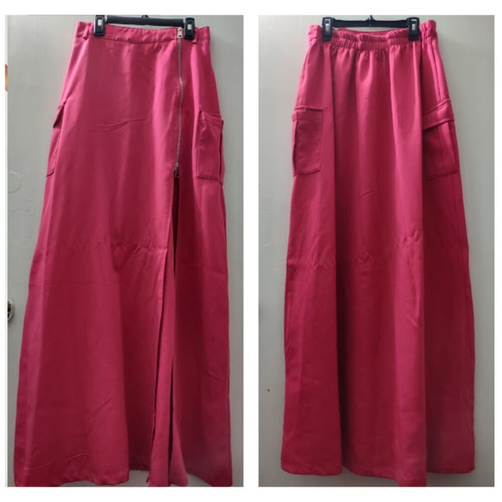 Fashion Space Maxi Skirt with Zipper Split Fushia/Red Pink/Hot Pink